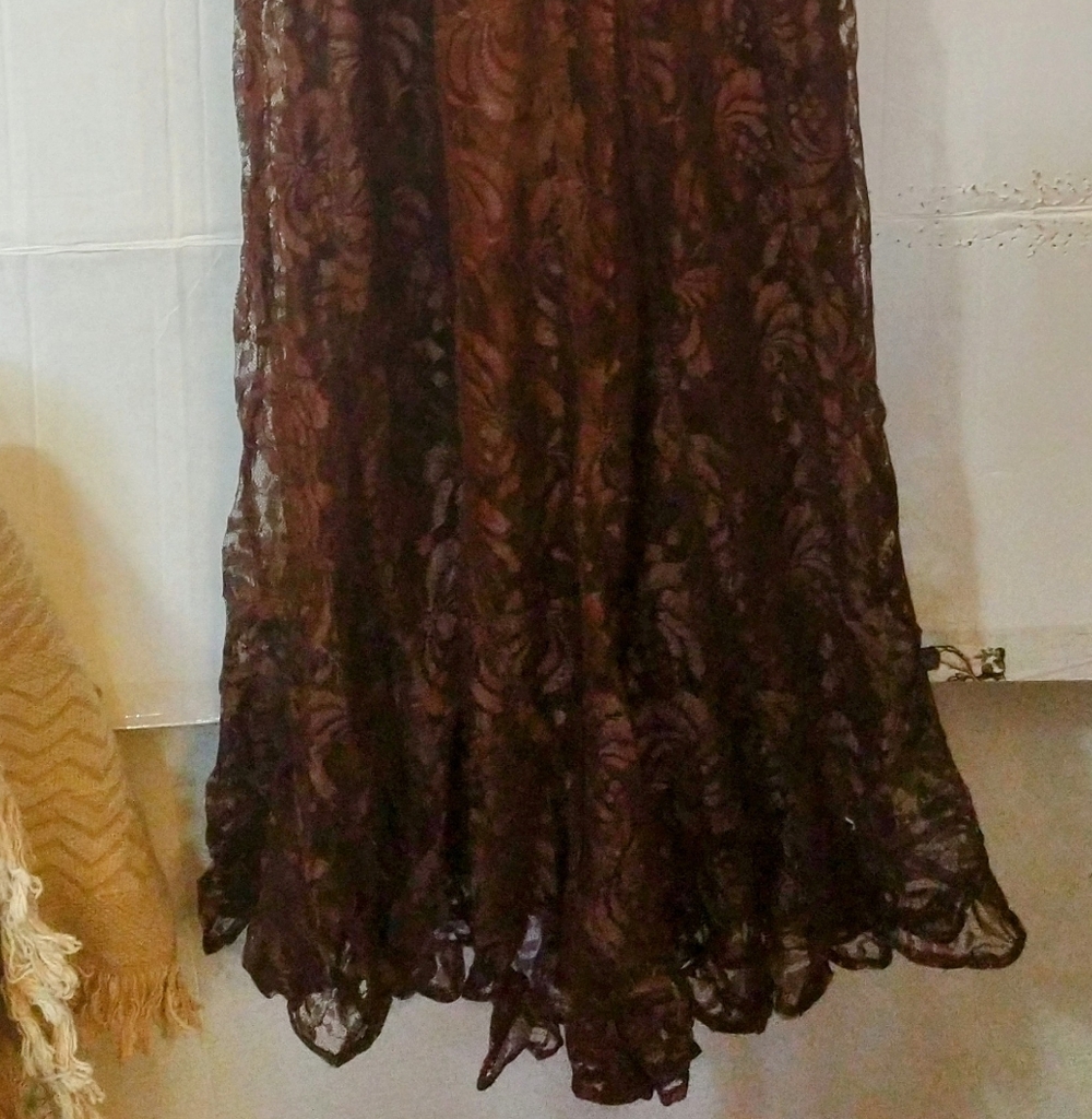 Gorgeous Chocolate Brown Beaded Lace Gown. Jasmine By Kvm Sz S.